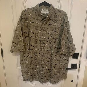 Columbia Men XXL Cotton Green‎ Button Up Shirt Fly Fishing Pocket short sleeve
